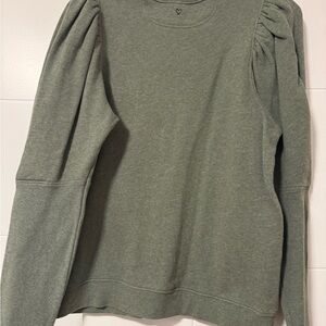 Stella & Dot Olive Green Puff Sleeve Crewneck Sweater